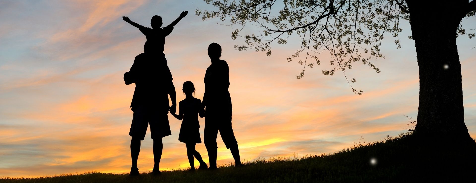Family watching the sun set